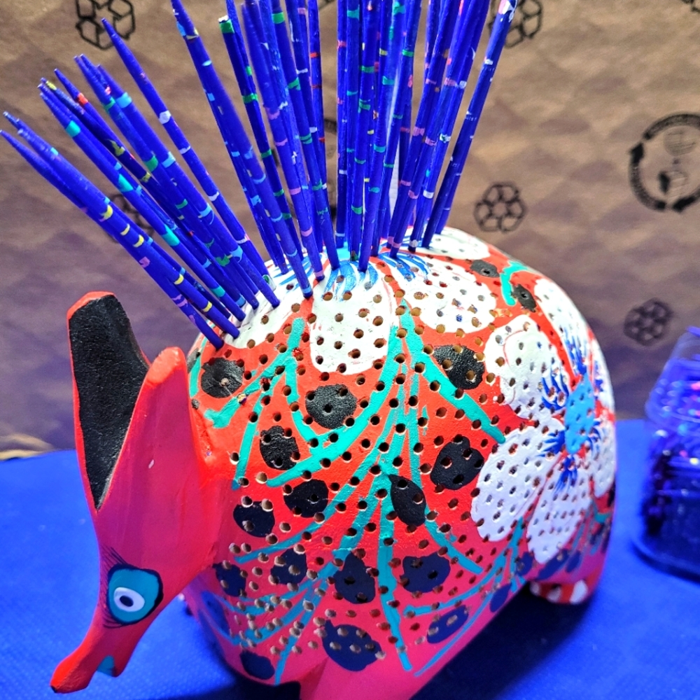 Oaxaca porcupine wood sculpture.